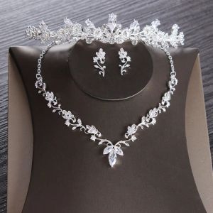 Collane foglie di zircone cubiche di lusso set di gioielli da sposa set di gioielli da sposa set rhinestone diadem tiaras choching craona orecchini bijoux