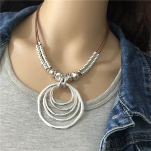 Necklaces Anslow Trendy Round With Pendant Neckalce For Women Vintage Boho Genuine Leather Necklace Valentine's Day Gift LOW0022AN