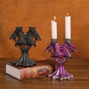 Candles Dragon Candlestick Stand Statue Holder 2 Pcs Candle Sticks For Tea Light Decorative Theme Party Pillar Halloween Haunted House