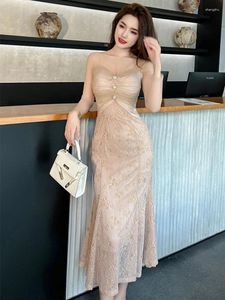 Casual Dresses Celebrity Elegance Ball Women's Dress Sweet Sheer See Through Mesh Diamond Ruffles Fishtail Robe Female Party Prom