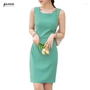 Vestidos casuais Naviu Dress Office Wear Women 2024 Moda o pescoço Slim Eleant Green mini