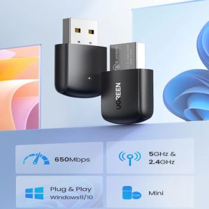 Приемники Ugreen Wi -Fi Adapter 650 Мбит / с 5 ГГц 2,4 ГГц двойной USB USB Wi -Fi для PC Desktop Laptop Antenna USB Ethernet -приемник сетевая карта сетевая карта