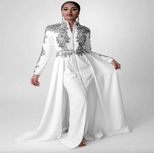 エレガントな白いアラビア語モロカンイブニングドレス2024 Kaftan DubaiフォーマルプロムドレスパーティーVestido Longo Robe De Soiree Mariage Fashion Abaya Gowns
