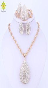 Oro Color Water Dropserve Gioielli Crystal Fashion Dubai Costume Big Jewelry Set Nigerian Wedding Perle africane Gioielli set46549033405