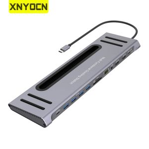 Hubs Xnyocn Docking Station 12 in 1 Usb C Hub Type C Dual Hdmi Compatible 4k Rj45 Ethernet Pd 3.0 Fast Charge for Book Ipad Phone