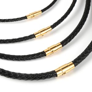 Bracelets Hot Sale Men Women 3mm 4mm 5mm 6mm Braided Real Genuine Leather Necklaces Stainless Steel Magnetic Buckle Multilayer Bracelets