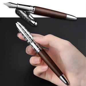 Pens Hongdian 6016 Fountain Pen Güzel Doğal Ahşap Retro Tasarım Ef F Nib Yazma Mürekkep Pens Ofis İşletme Okulu Malzemeleri Kutusu