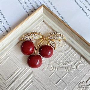 Brooches Women Elegant Enamel Fruit Red Cherry Pin Rhinestone Corsage