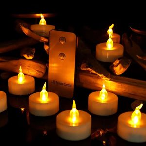 Pack med 6 eller 12 fjärrkontroll Batteridriven Flamelös LED Tea Lights Fake Small Votive Religious Christmas Candle Light 240417