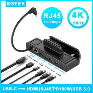 Hubs Yeni buharlı güverte yerleştirme istasyonu TV taban standı Hub Dock USBC - RJ45 Ethernet 4K HDMI USB3.0 Buharlı Konsol için Şarj