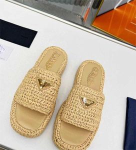 Designer Prdn Weave Slipper Sandalse Straw Weave Platform Raffias Slippers Designer Womans Mens Summer Flat Heel Casual Flip Flops Outdoors Pool Sliders Beach