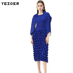 Vestidos casuais yezoer 2024 Designer mangas vestido de bolha azul para mulheres vestidos de mujer veno saias