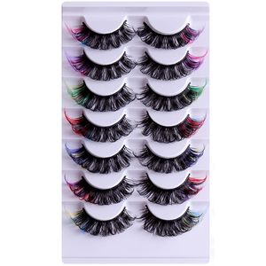 Colored Eyelashes Mink Lashes With Color on End Fluffy Colorful Lash Clusters Dramatic Long Thick Cat Eye Lashes Full Curly 3d D Curl Extensions Strip Pack 7 Pairs