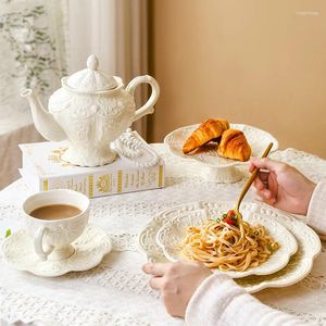 Teaware Sets Relief Ceramic Coffee Afternoon Tea Cup Plate And Pot Set