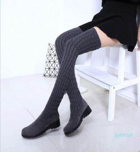 2021 Fashion Knitting Women Knee High Boots Elastic Slim Inverno Autunno Warm Long High Stivali Donne 3488458
