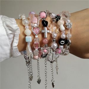 Stränge y2k süße Schmetterling Kreuzblume 8 Ball Pilz Perlenarmband für Mädchen Kawaii Halloween Anime Grunge Ästhetik Accessoires