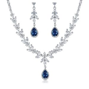 Ожерелья Weimanjingdian Brand Blue Leardrop и маркиза Cut Cubic Циркония CZ Crystal Collese и Серьги Свадебные украшения для свадебных украшений