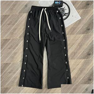 Mens Plus Boyut Pantolon Gerçek Pics Düz gevşek düğmeli Naylon Tavalar Yüksek Sokak 1 Siyah ve Sweetpants Damla Teslimat Giyim Dhknz