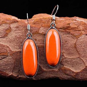 Charm Bohemian Orange Stone Earrings for Women 2023 Vintage Ethnic Long Drop Crochet Chinese Fashion Jewelry Wholesale L5C219 Y240423