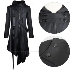 Men's Trench Coats 2024 Irregular Design Long Cardigan Street Punk Windbreak Jackets Outwear Vintage Men Hip Hop Coat Hooded Cloak S-5XL