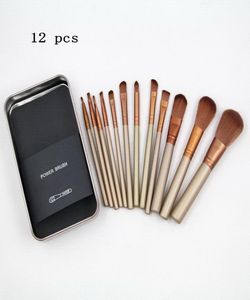 Designer -Make -up -Bürsten 12 PCS Pulver Pinsel Gold Metall Box Professionelle Make -up -Tools7970766