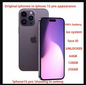Original Unlock äkta iPhone X i iPhone 15 Pro Style Phone 4G LTE med olåst ansikte ID 15 Pro Box Sealed 3G RAM 256 GB ROM OLED 100% Batteri