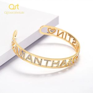 Strands Gold Name Bangles Персонализированные идентификационные идентификационные любители семьи, любитель питания, писем, браслеты, браслет из нержавеющей стали.