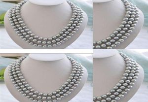 Fine pearls jewelry high quality triple strands 78mmsouth sea round silver grey pearl necklace 18quot19quot20quot Sweater c4498880