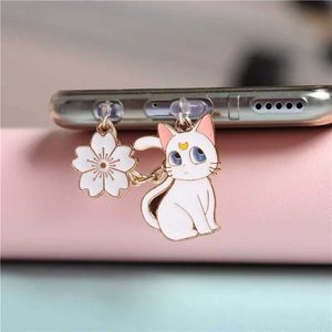 Cell Phone Anti-Dust Gadgets Kawaii Moon Cat Dust Plug Charm Anime Charge Port Plug For iPhone Anti Dust Cap Phone Pendant Type C Dust Protection Stopper Y240423