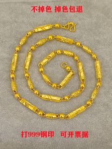 Halsband simulerade 100% pläterade riktiga 999 guld 18k pläterade kedja med icke -blekande hexagonal bambuknut olivpärlhalsband för män och kvinnor