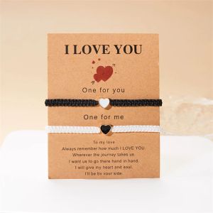 Strands Romantic Heart Beaded Couple Bracelet for Women Men Fashion Black White Braided Rope Matching Bracelet Friendship Jewelry Gifts