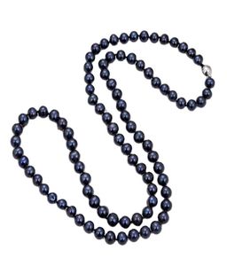 Guaiguai Biżuteria Naturalna czarna perła klasyczna 32quot 9 mm czarna okrągła perła długa naszyjnik dla kobiet prawdziwy klejnot Kamienna dama moda J5486308