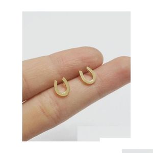 Stud Stud 10Pair S045 Gold Sier Lucky Horseshoe Earrings Horse Shoe Hoof Cute Letter Alfabet Initial U Drop Leverans smycken DHTSB DHUDT