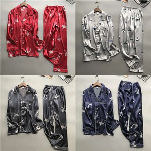 Mężczyźni Daeyard Silk Pama Set Spring Summer Miękkie koszule i spodnie długie rękawy Piżamy Sleep Fair Casualne ubrania domowe Plus Size Suit 201109