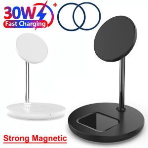 Chargers Magnetic Wireless Charger Stand para iPhone 15 14 13 12 Pro Max Samsung AirPods Pro 30W 2 em 1 Docagem de estação de carregamento de telefone rápida
