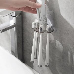 Kafalar Kendine uygun diş fırçası tutucu duvar montaj diş macunu dağıtıcı depolama squeezer rafları tıraş makinesi tutucu banyo aksesuarları