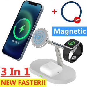 Laddare 3 i 1 magnetiskt trådlöst laddningsstativ för iPhone 14 13 12 AirPods Samsung S20 S21 S22 Apple Watch 8 7 6 Fast Charging Station