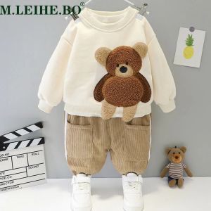 Sets Baby Boys Girls Kleidung Autum Winter Kinderanzug Cartoon Bärenpullover + plus Veet warme Cord -Hosen Baby Twopiece Anzug