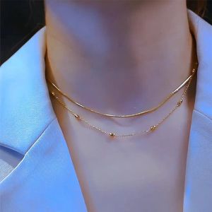 Halsband 2023 Hot Sale Gold Color Double Layer Choker Halsband för kvinnor Högkvalitativ 316L Rostfritt stål Party Smycken Kvinna