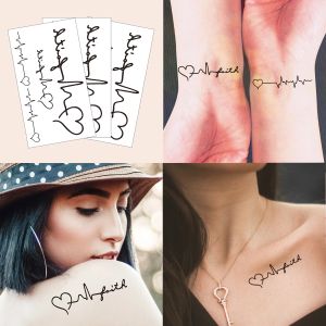 Tattoos 3pcs wasserdichte temporäre Tattoo Aufkleber Heart Beat Line falsche Tatto Flash Tatoo Handgelenk Tato für Mädchen Frauen Männer