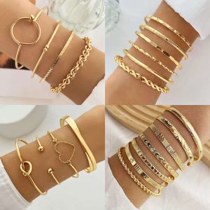 IFKM Bangle 4pcs/sets Bohemian Bracelets for Women Pretty Hollow Out Geometry Adjuatble Jewelry Gold Color Accessories Gift