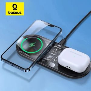 Chargers Baseus 20W Dual Wireless Charger Fast Qi Wireless Charging Digital LED Display For iPhone 15 14 Airpod Pro Samsung Charging Pad