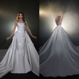 Classic Floral Applique Mermaid Wedding Dresses Exquisite Strapless Bridal Gown Detachable Train Vestido De Novia