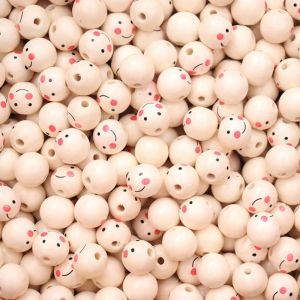 Perle 100 pezzi per perle in legno naturale sorridenti bambola per perle sciolte distanziatori per gioielli fai -da -te che producono accessori fatti a mano