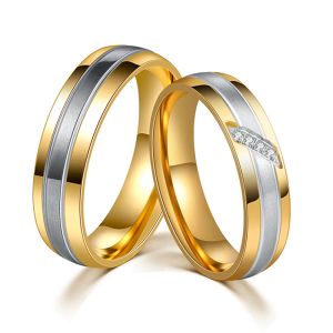 Bande oro argento in acciaio inossidabile anello in acciaio inossidabile zircona cubico coppia nuziale fidanzamento di fidanzamento di moda regalo di qualità per donne uomini