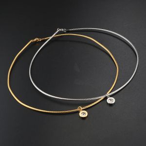 Halskette Gold Farbe Edelstahl Draht Anhänger Halskette Frau Frauen Kristall Römisch Buchstaben Halskette Luxus Hochzeit Schmuck Geschenk