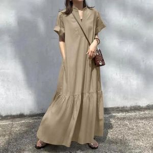 Vestidos casuais vestidos soltos fit women maxi colar de suporte elegante com bolsos laterais