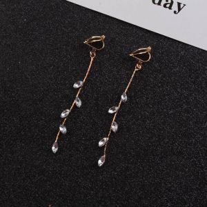 Earrings JIOFREE Fashion charm long Crystal Rhinestone Statement Clip on Earrings Without Pierced for Gril's Wedding Jewelry