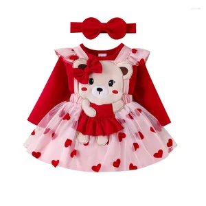 Clothing Sets Born Baby Girls Skirt Set Valentine S Day Outfits Long Sleeve Romper Heart Suspender Dress Headband