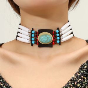 Halsband etnisk zigenare boho halsband för kvinnor krage uttalande smycken turkoises indiska halsband hängen